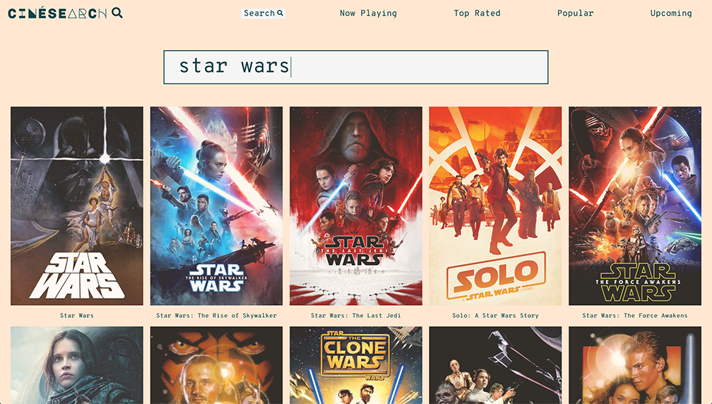 Screenshot of Cinesearch application.